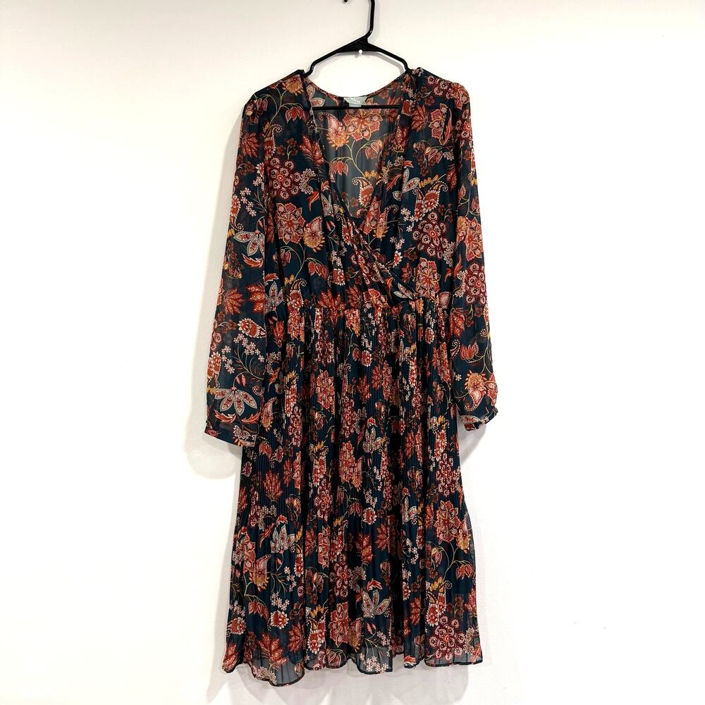 Anthropologie Maeve Apulia Pleated Floral Paisley Print Midi Dress Size L